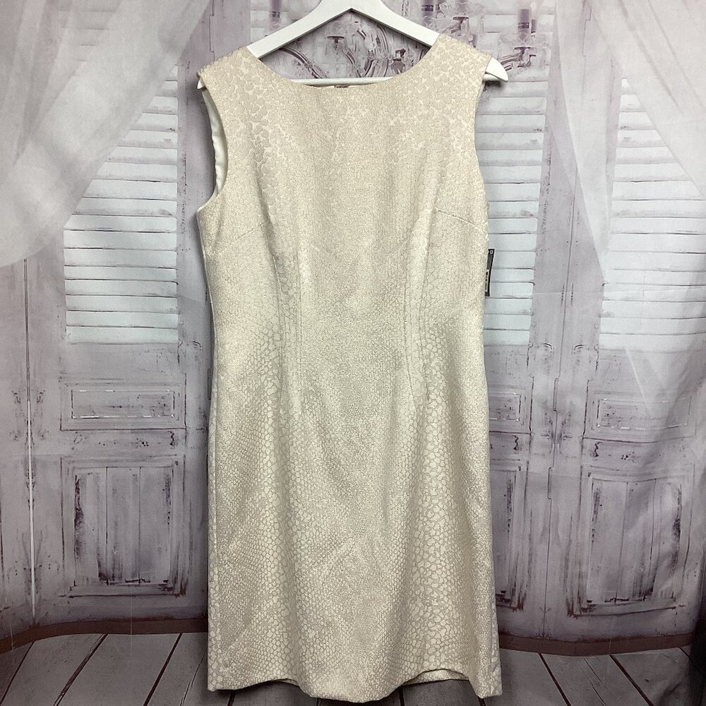 Tahari Cocktail Dress Ivory Gold Sleeveless 8 NWT